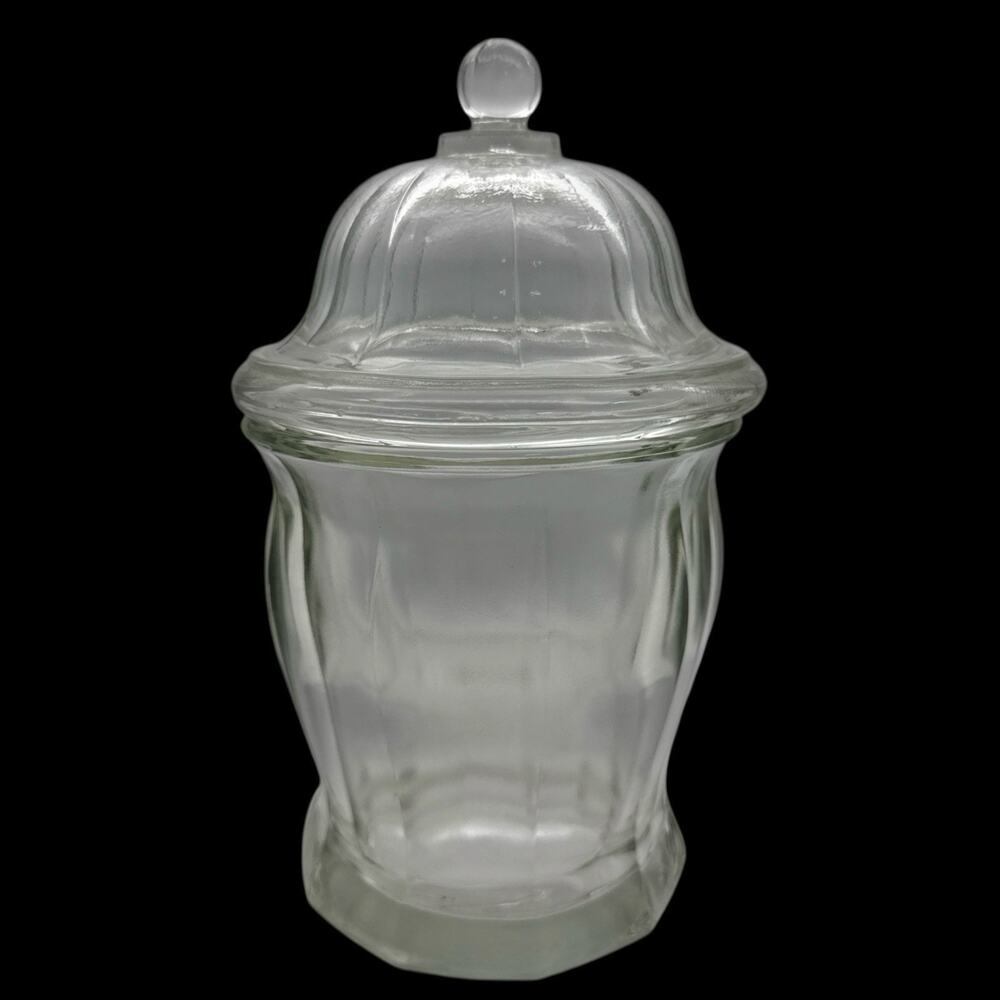Vintage Indiana Glass Heavy Clear Panel Apothecary Ginger Jar w/ Domed Lid